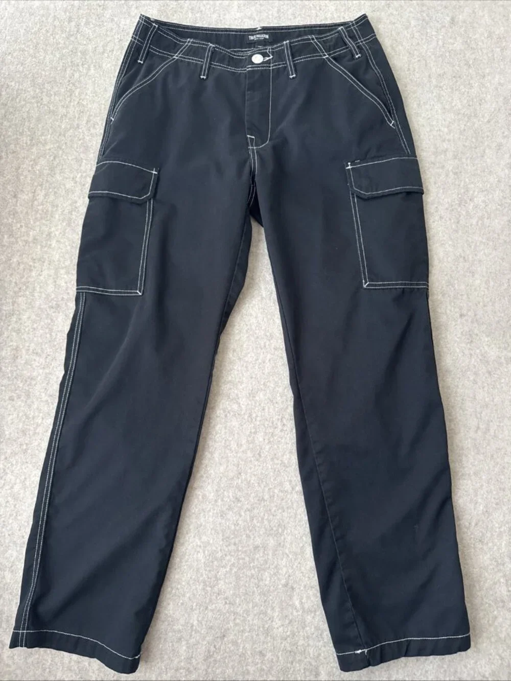True Religion Bobby Baggy Cargo Pants Black Back Flap Pockets Mens 32x30